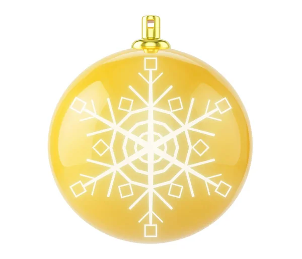 Bola Natal Bonita Amarela Com Floco Neve Isolado Fundo Branco — Fotografia de Stock