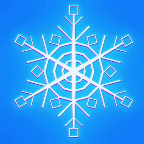 Render Beautiful Bright Glowing Snowflake Clean Blue Background Design Element — Stock Photo, Image