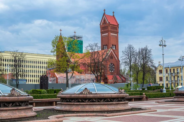 Minsk Belarus April 2017 Attraction Church Simeon Helena Renovation Independence — Stock Photo, Image