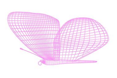 Soyut geometrik ağ kelebeği. Tel çerçeve teknoloji yapısı. 3d illüstrasyon