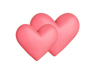 Beyazda izole edilmiş iki mat, yumuşak kırmızı kalp. 3d illüstrasyon