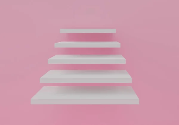 White Stair Steps Pink Wall Render — Stock Photo, Image