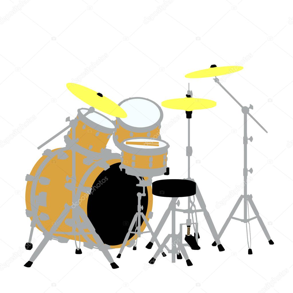 Acoustic drum set view side isolated on white background, vector