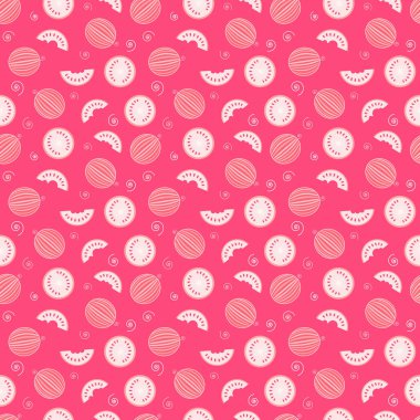Pembe arka planda karpuzların ve dilimlerin kusursuz deseni.
