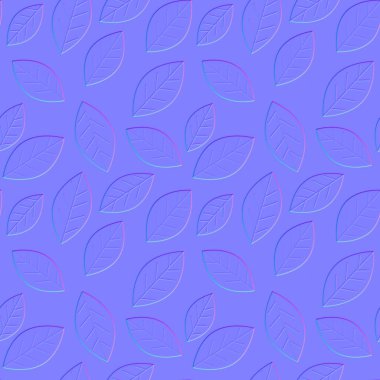 Yaprakların normal haritası, tekrarlayan bitki deseni, pürüzsüz desen 3 boyutlu programlarda kullanmak için normal doku, 3 boyutlu görüntüleme