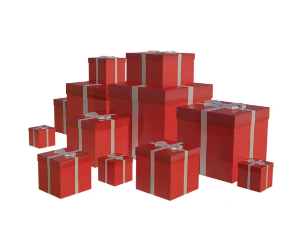 红色礼品盒 白色背景 3D插图 — 图库照片