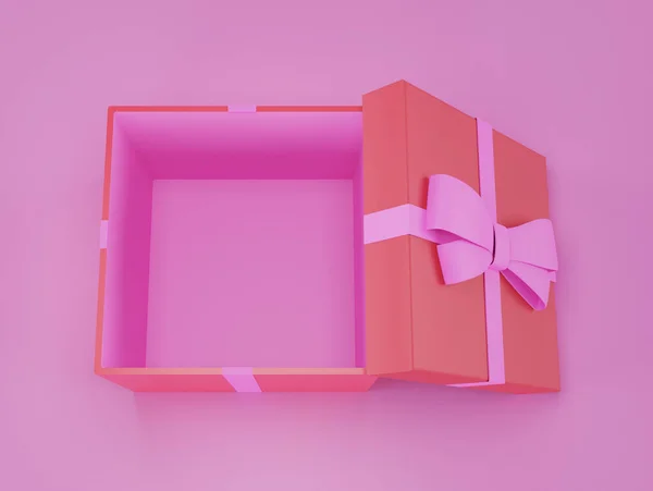 Boîte Cadeau Ouverte Vide Avec Arc Sur Fond Rose Vue — Photo