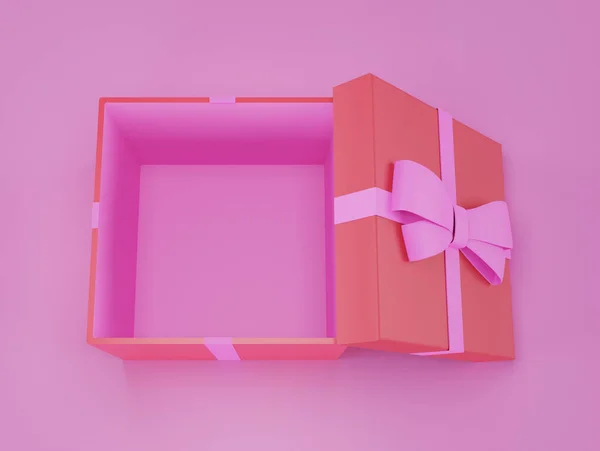 Caja Regalo Abierta Vacía Con Arco Sobre Fondo Rosa Vista — Foto de Stock