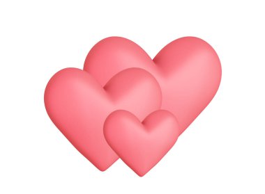 Üç mat yumuşak kırmızı kalp beyaz üzerine izole. 3d illüstrasyon