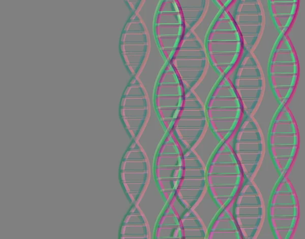 Πράσινο-μωβ δομή μορίων DNA σε γκρι φόντο με χώρο αντιγραφής. Επιστήμη και Τεχνολογία έννοια, 3d καθιστούν — Φωτογραφία Αρχείου