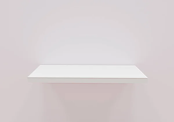 Empty white shelf stand on light wall, 3d illustration — Stock Photo, Image