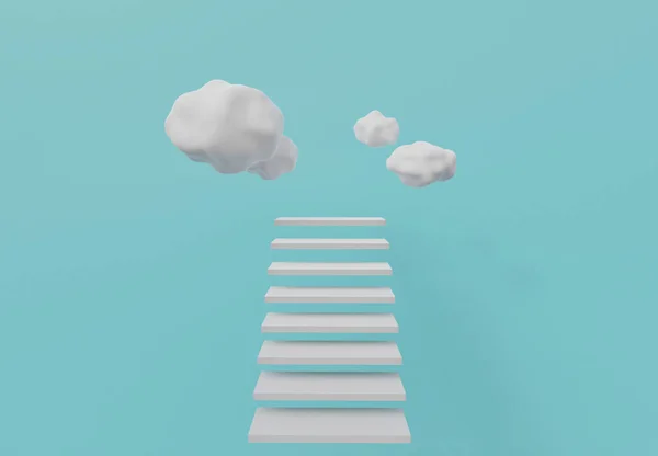 Escalera Blanca Escalones Nubes Escalera Cielo Render —  Fotos de Stock