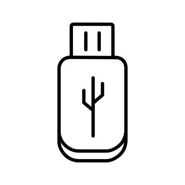 Beyaz arka planda izole edilmiş bir flaş bellek çizimi. Bilgisayar teknolojisi çizgi simgesi, dijital aygıt sembolü, ağ, uygulama ve kullanıcı arayüzü için modern bilişim donanımı tasarımı.