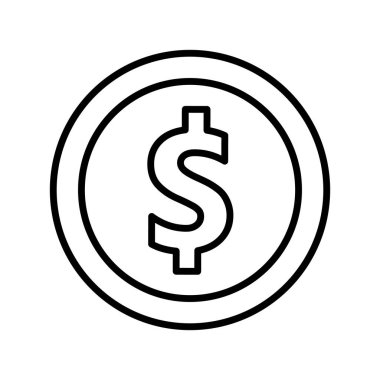 Beyaz zemin üzerinde dolar işareti olan bir madeni paranın minimalist çizgi simgesi. Para, finans, bankacılık, ekonomi, tasarruf, yatırım, işletme, zenginlik, kâr, finans kavramı, para birimi ve ekonomik büyümeyi temsil eden vektör illüstrasyonu.