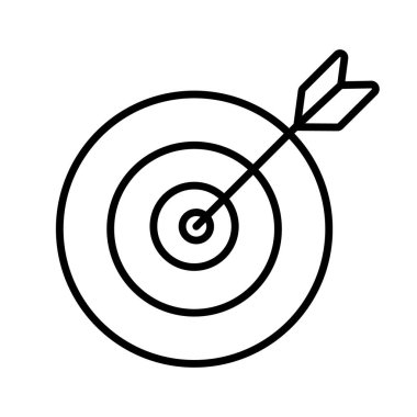 Vector line icon of a target with an arrow in the bullseye isolated on white background.