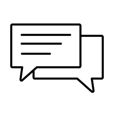 Vector line icon of two overlapping speech bubbles with text isolated on white background.