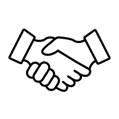 Vector line icon of a handshake, featuring two hands clasped together in a gesture of agreement or partnership.