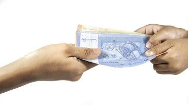 el ve beyaz arka plan üzerinde izole para