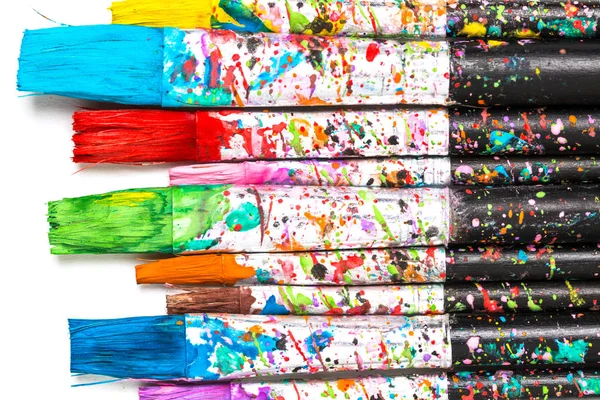 Artistic Background Artist Paintbrushes Colourful Paint Stains Isolated White Background — Stock Photo, Image