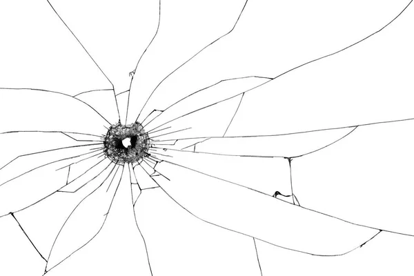 Разбитый Стеклянный Фон Изолирован Белом Пулевое Отверстие Разбитом Окне Разбитые — стоковое фото
