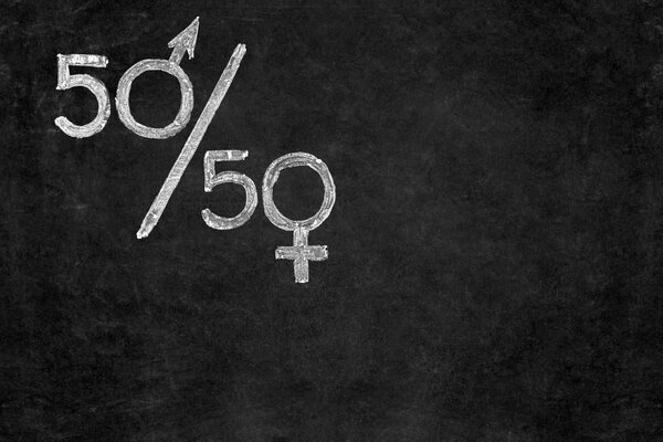 Знак равенства полов / символ / знак на доске с копировальным пространством. Мужской пол равен женскому полу
.