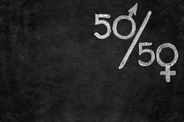 Знак равенства полов / символ / знак на доске с копировальным пространством. Мужской пол равен женскому полу
.