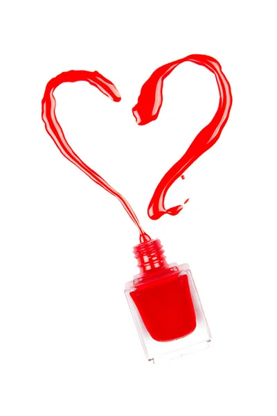 Esmalte Rojo Derramado Símbolo Del Corazón Sobre Fondo Blanco Aislado — Foto de Stock