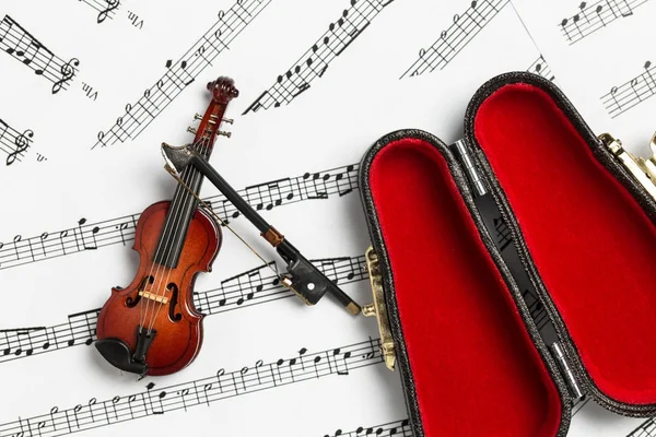 Custodia Violino Violino Miniatura Note Carta Musicale Con Spazio Copia — Foto Stock