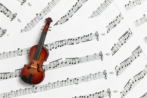 Violino Miniatura Note Carta Musicale Con Spazio Copia — Foto Stock