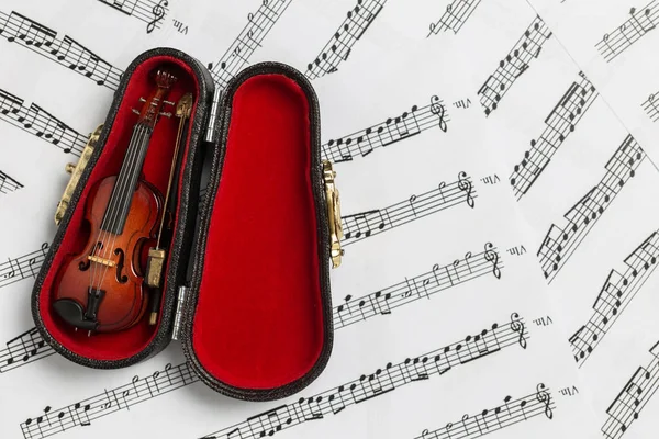 Violino All Interno Custodia Violino Rosso Con Spazio Copia Contesto — Foto Stock