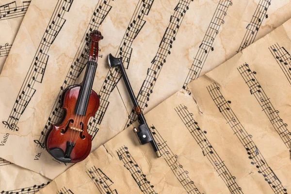 Violino Note Musica Rustica Sfondo Carta Con Spazio Copiare — Foto Stock