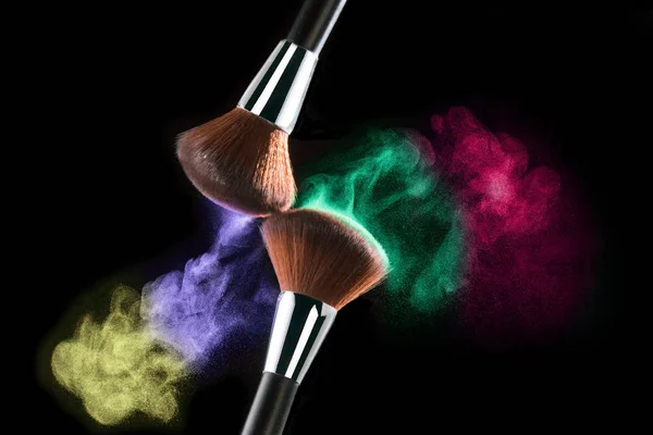Explosion Fards Paupières Poudre Colorée Pour Visage Deux Pinceaux Maquillage — Photo