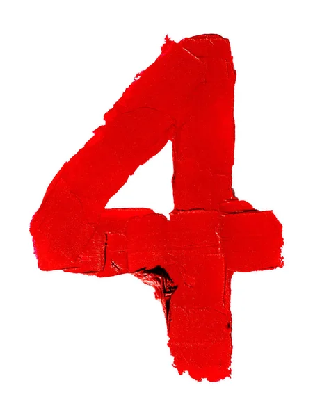 Изолированное Рукописное Число Сделанное Размазанной Красной Помады Белом Фоне Цифра — стоковое фото