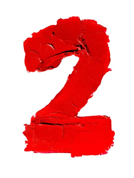Isolierte Handschriftliche Nummer Aus Verschmiertem Roten Lippenstift Auf Weißem Hintergrund — Stockfoto
