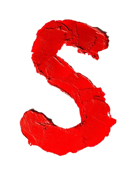 Handgeschriebene Große Englische Großbuchstaben Aus Verschmiertem Roten Lippenstift Isoliert Auf — Stockfoto