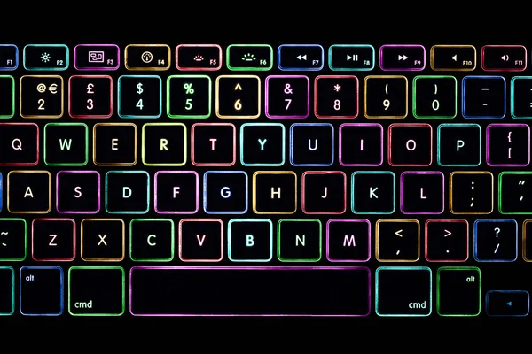 Kleurrijke Computer Laptop Toetsenbord Geïsoleerd Zwarte Achtergrond Stockfoto