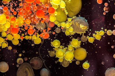 Renkli sıvı su kabarcıkları soyut arka plan. Makro fotoğrafçılık