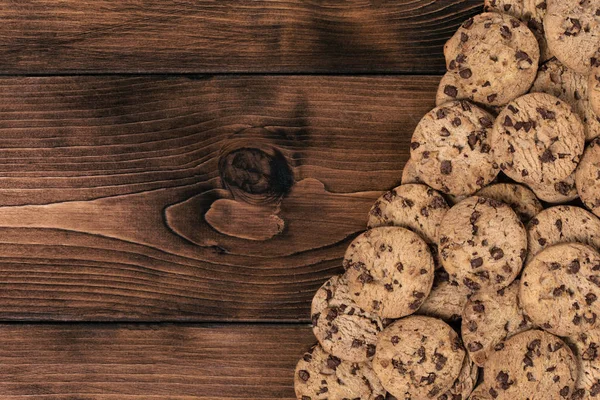 Chock Chip Cookie Houten Achtergrond Met Kopieer Ruimte Bovenaanzicht Platte Stockafbeelding