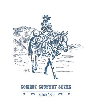 sakallı kovboy sürme at sırtında dağın arkasında