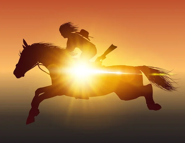 Cavalier Sur Cheval Sautant Sur Elle Éblouissement Soleil — Image vectorielle