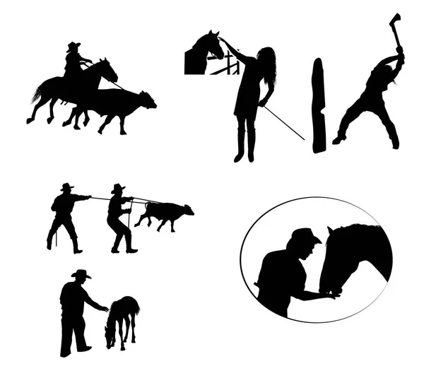 Silhouettes Cowboys Work — Stock Vector