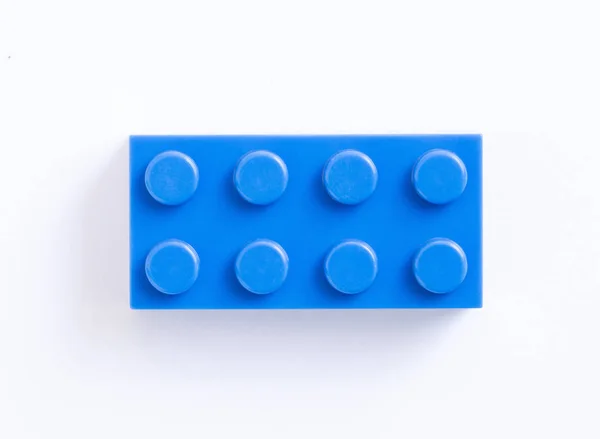Blue Plastic Building Block White Background — Stock Photo, Image