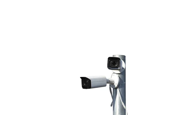 Two Cctvs Metal Pole Isolated White Background — Stock Photo, Image