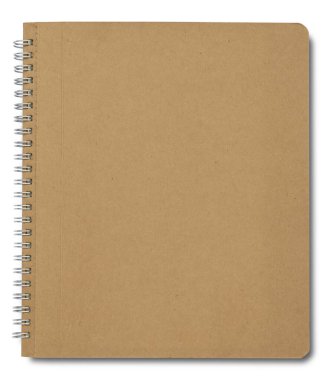 Beyaz arkaplanda kahverengi spiral defter izole edildi