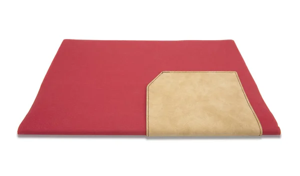 Carnet Rouge Orné Cuir Partiel Sur Couverture Isolé Sur Fond — Photo