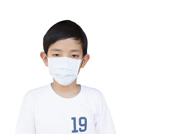 Asian Boy Mit Weißem Shirt Tragen Medizinische Masken Verhindern Dass — Stockfoto