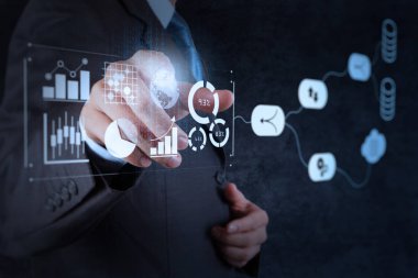 Veri yönetim sistem (Dms) iş analizi kavramı ile. işadamı ile çalışma için anahtar performans göstergeleri (KPI) ve pazarlama analiz onn sanal bilgisayar bilgileri