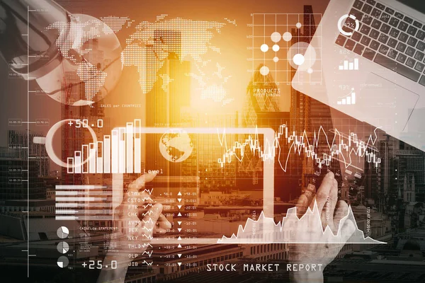 Investor Analýze Burzovní Zprávy Finanční Řídicí Panel Business Intelligence Klíčové — Stock fotografie