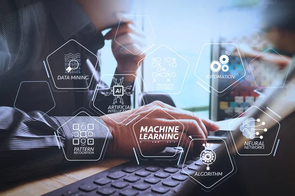 Diagrama Tecnología Aprendizaje Automático Con Inteligencia Artificial Red Neuronal Automatización — Foto de Stock