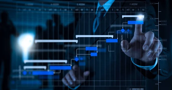 Project Manager Pracy Aktualizacji Zadań Kamieni Milowych Postępu Planowania Planowania — Zdjęcie stockowe